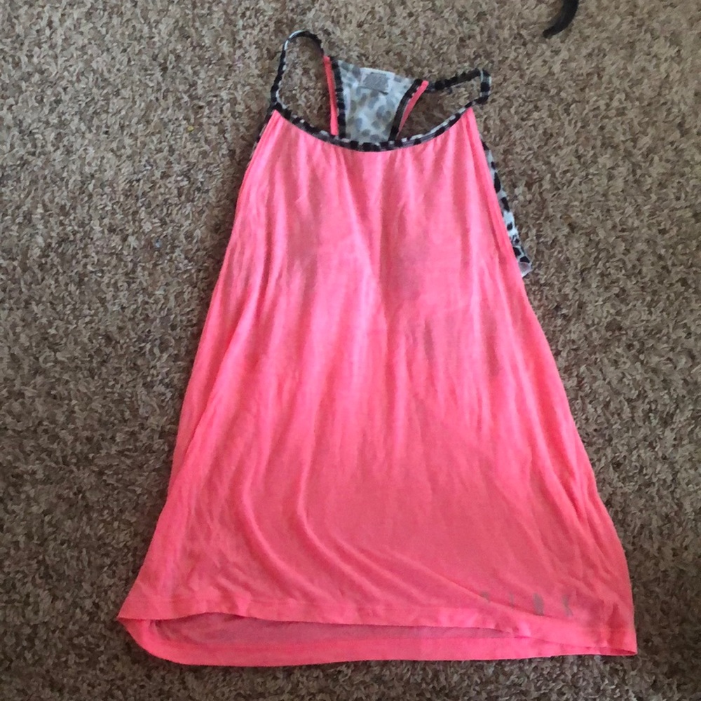 Pink running tank with built in sports bra
